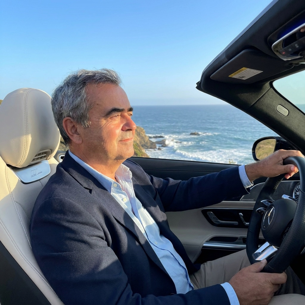 Pierre Senez conduisant le long de la côte californienne